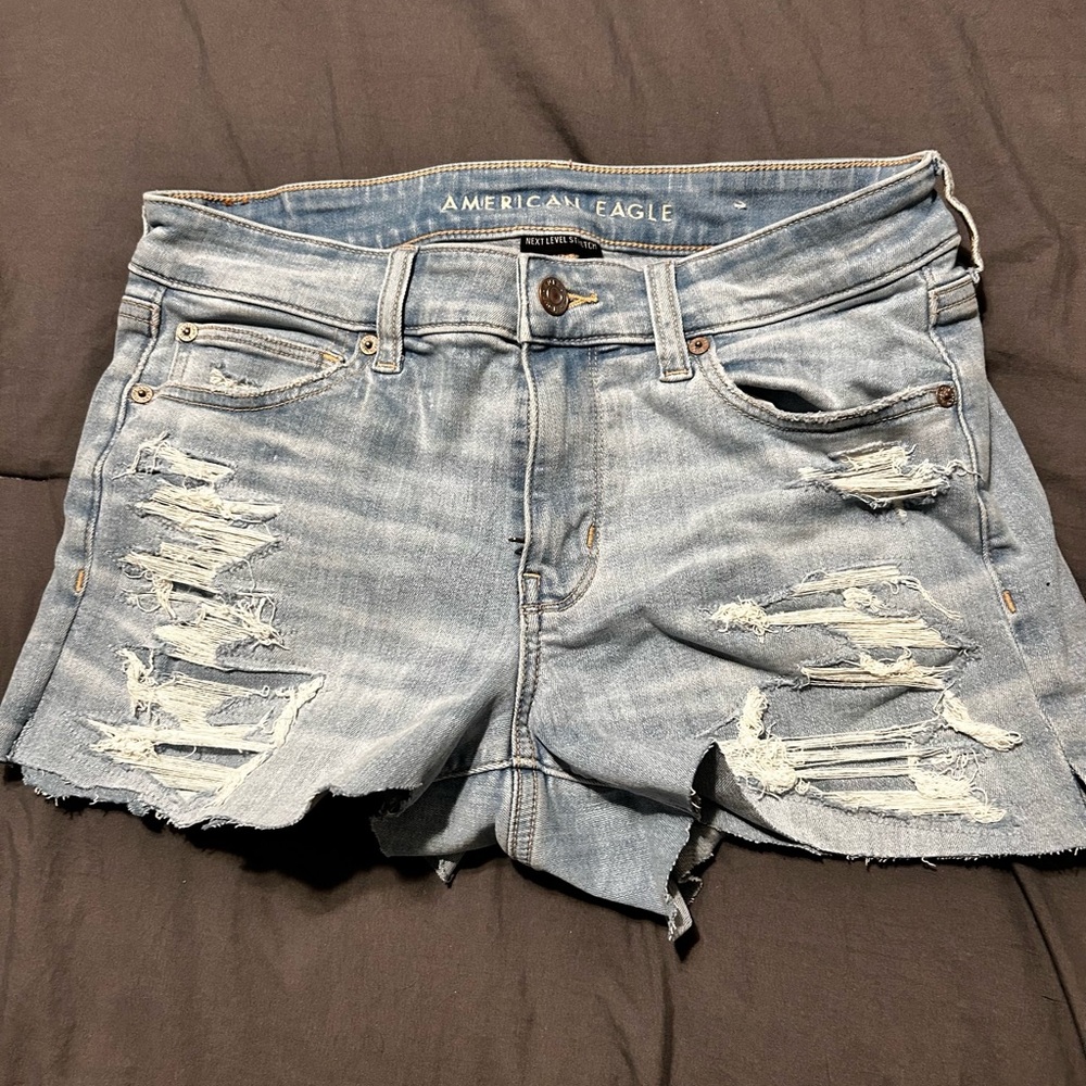 American Eagle Outfitters Light Blue Distressed Jean Shorts